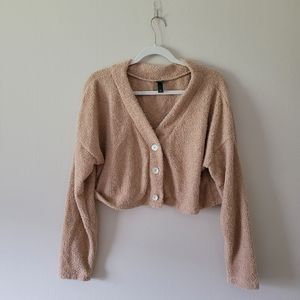 Fuzzy cropped cardigan sweater